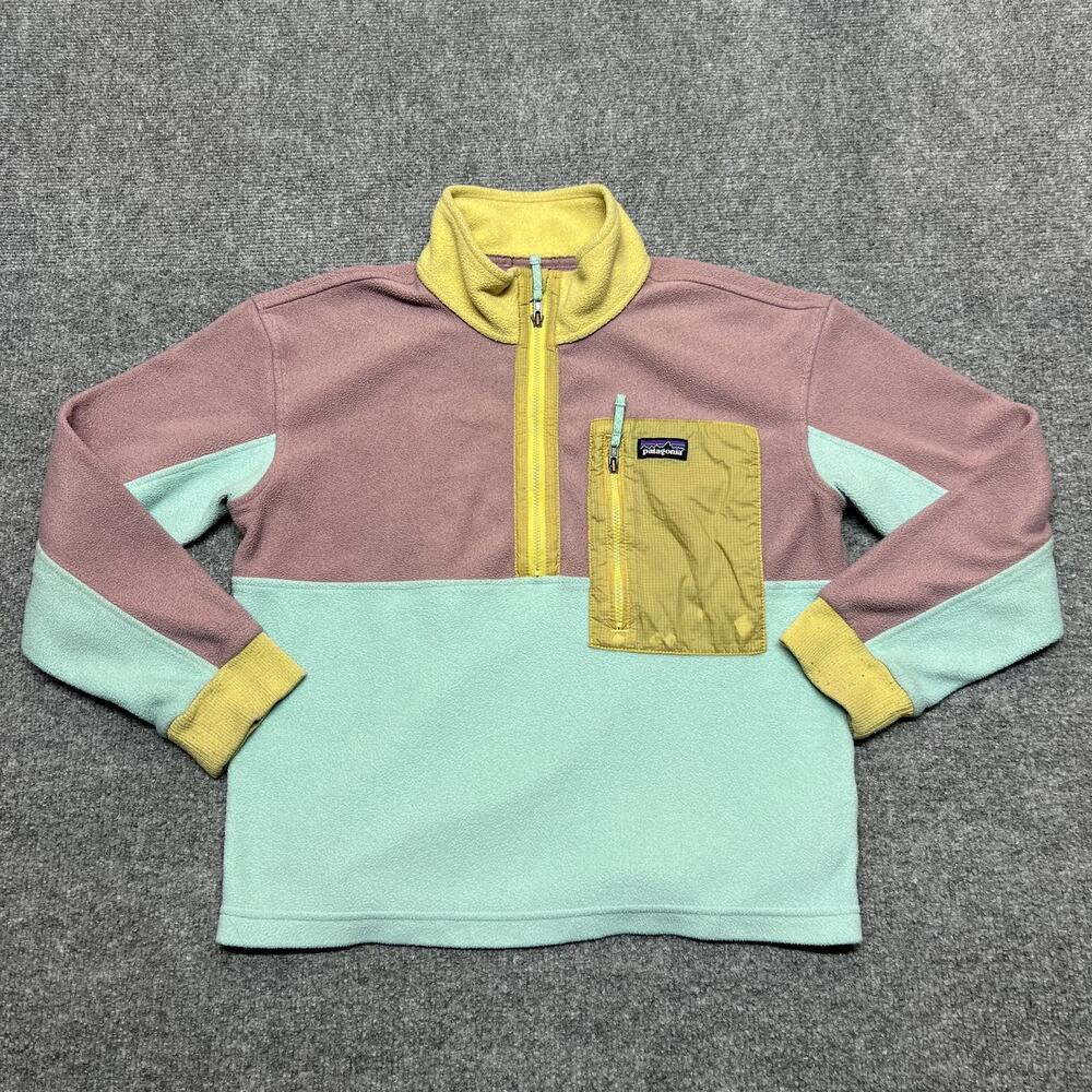 Patagonia Jacket Kids M Multicolor 1/4 Zip Fleece Pullover Colorblock Pocket